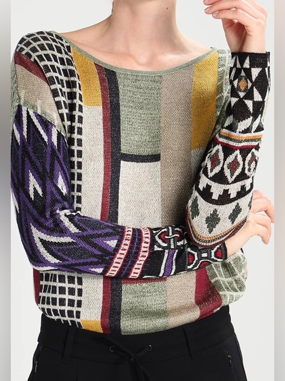 Desigual Silvershalis Patchwork Print Mixed Nordic Sweater Small